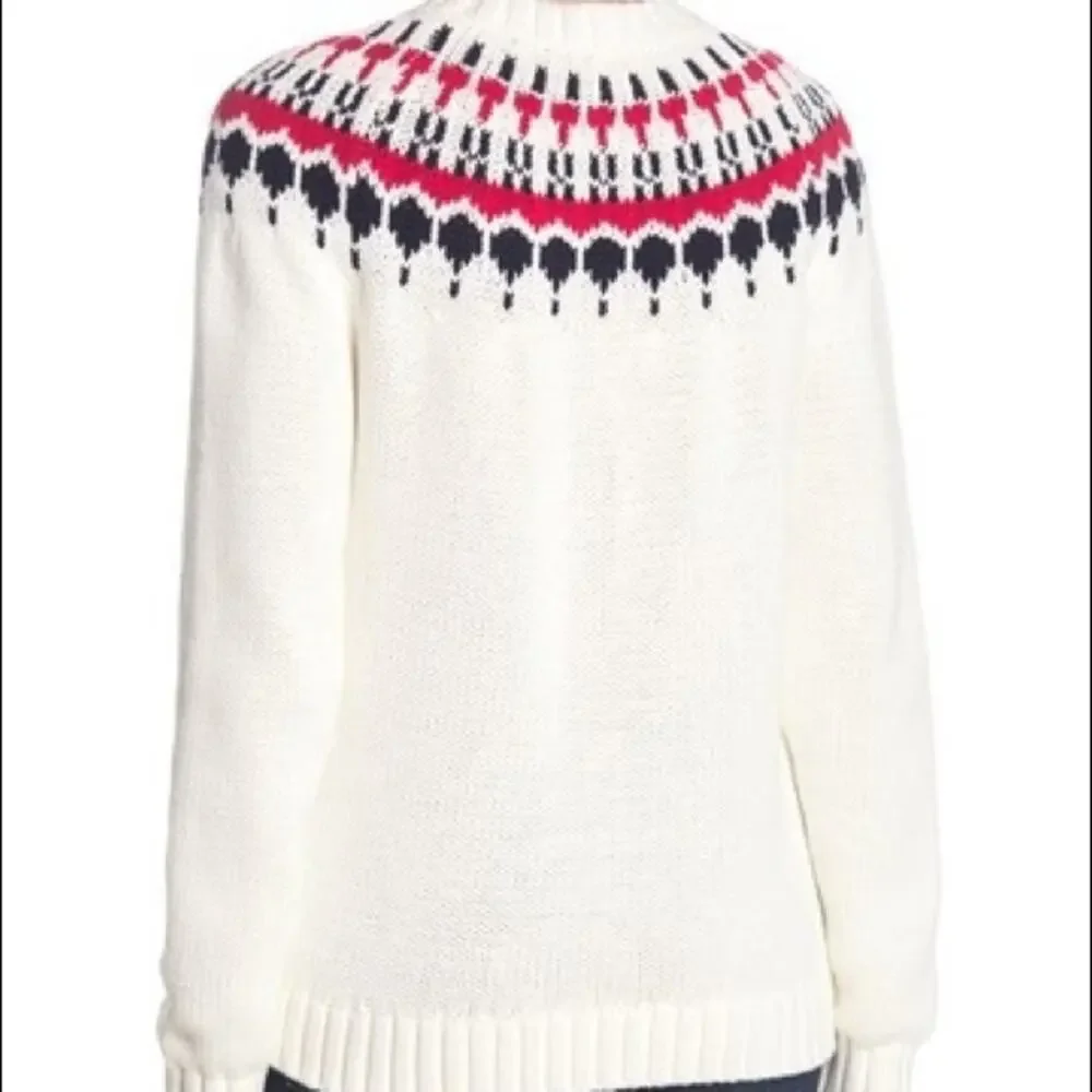 J.Crew Fair Isle White Pullover Sweater Crew Neck
